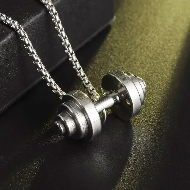 Aço inoxidável levantamento de peso haltere pingente homem muscular fitness musculação barra colar feminino ginásio esportes jóias