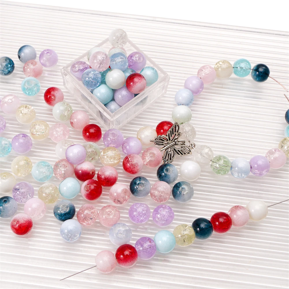 

20-30Pcs 8mm 10mm Colorful Glass Crackle Beads Round Spacer Loose Beads For DIY Charms Bracelet Keychain Jewelry Making Supplies