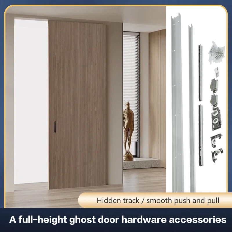 Invisible Trackless Ghost Door One Door to the Top Wooden Door Bathroom Trackless Sliding Door Full hardware Accessories