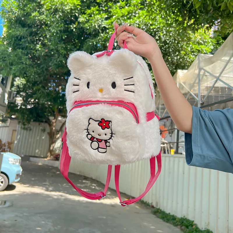 Kawaii Sanrio Hello Kitty Backpack Pom Pom Purin Kuromi Plush Bag Anime Fashion Women Yk2 Schoolbag High Capacity Bag Girl Gift