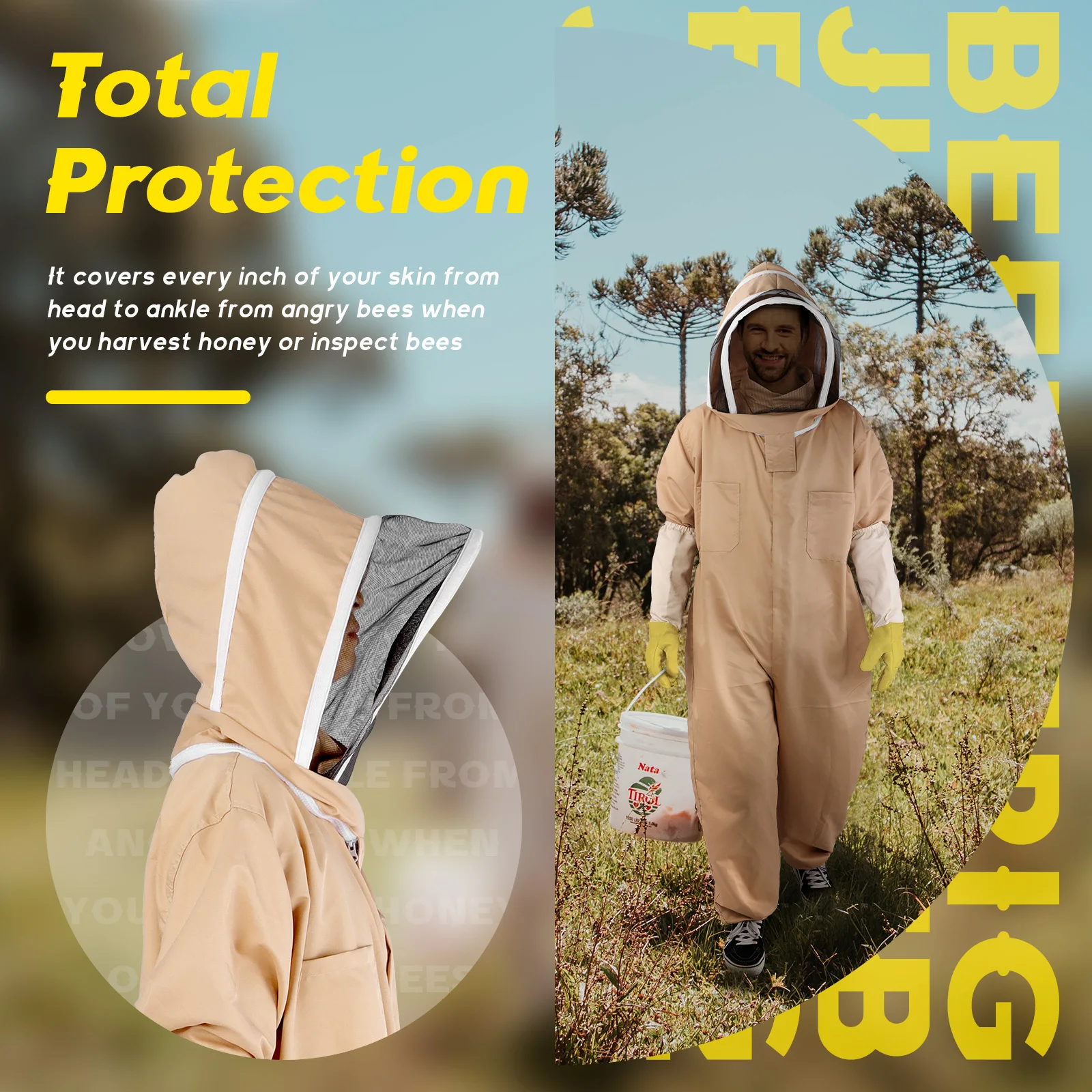 Full Body Beekeeping Clothing Beekeepers Bee Protection Ventilated Suit Safty Veil Hat Professional All Body Equipment Coat