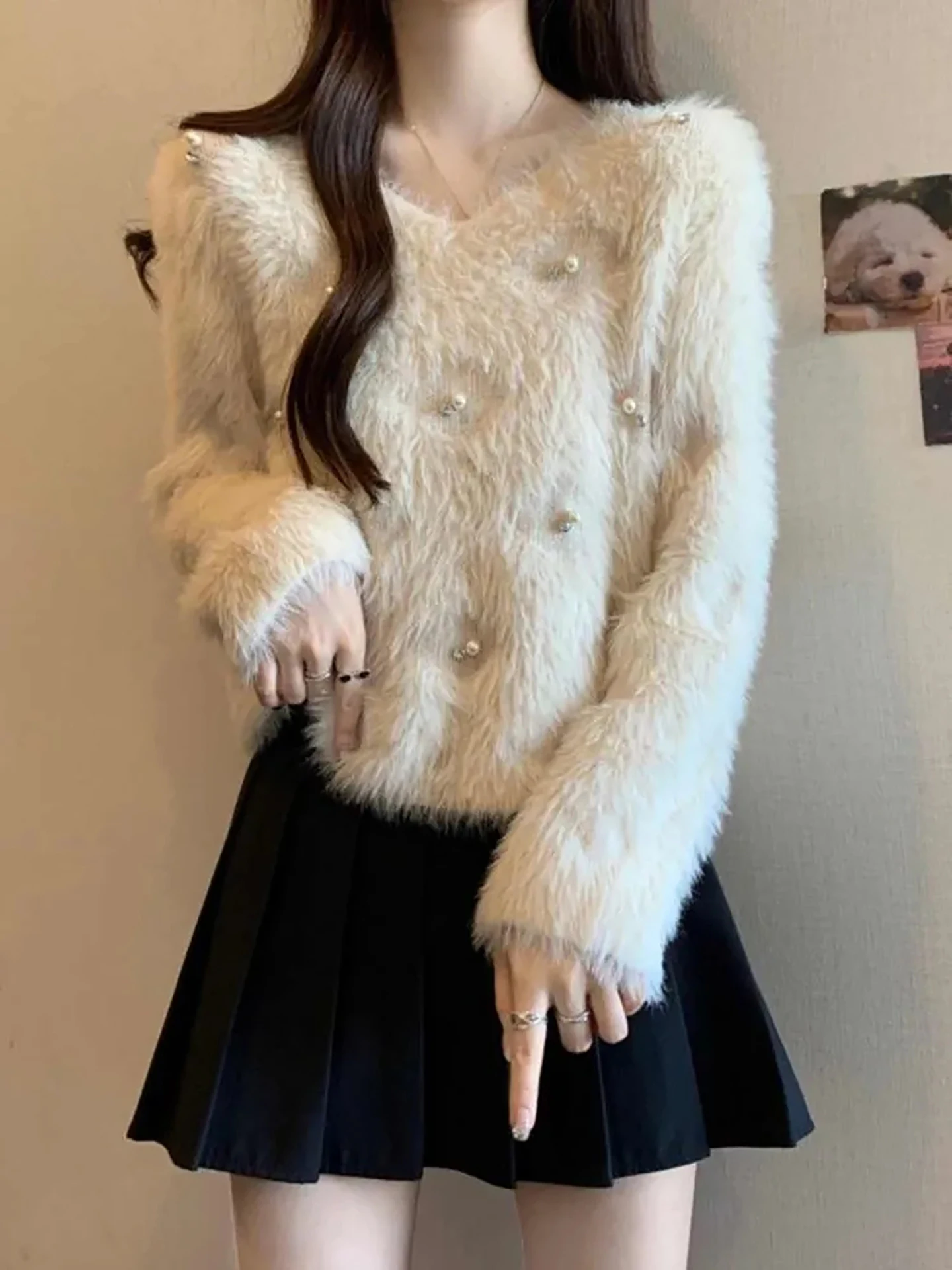 

Ele Heavy Embellied вязаный свитер женский мягкий массивный топ с бисером осень-зима новый Sle высокого класса модный нежный