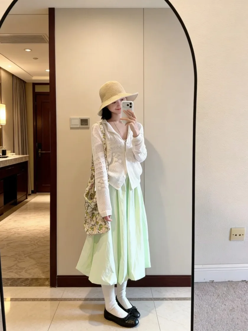 

Новая весенняя свободная зеленая юбка-тюльпан Kumikumi для женщин, драпированная, средней длины, элегантный стиль, с завышенной талией, из другой ткани