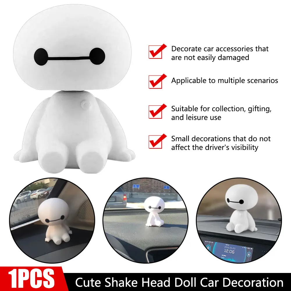 Car ornaments cute shaking his head big white robot doll car ornaments toy accessories