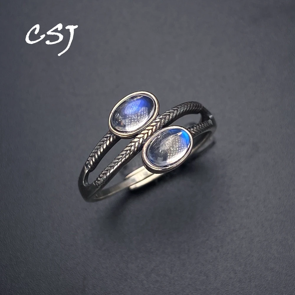 

Высокое качество натуральный синий лунный камень регулируемое кольцо 925 серебро драгоценный камень 4*6 мм ювелирные изделия для женщин подарок на день рождения