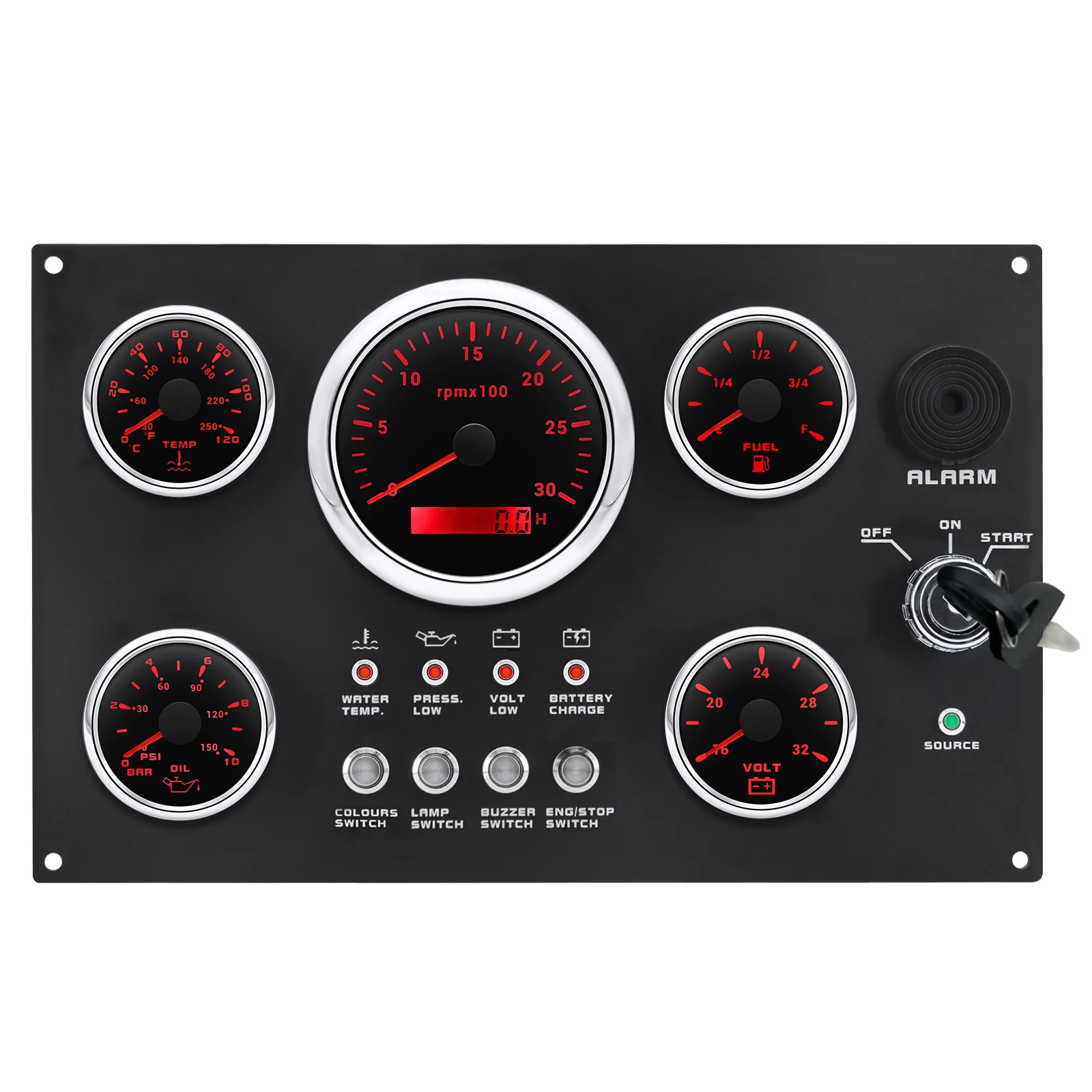Boots-Armaturenbrett, 5 Gauge-Set, Schalttafel, 85 mm Drehzahlmesser, 3000 U/min–8000 U/min + 52 mm Voltmeter, Ölpresse, Kraftstoffstandsmesser, individuell – Detail 10