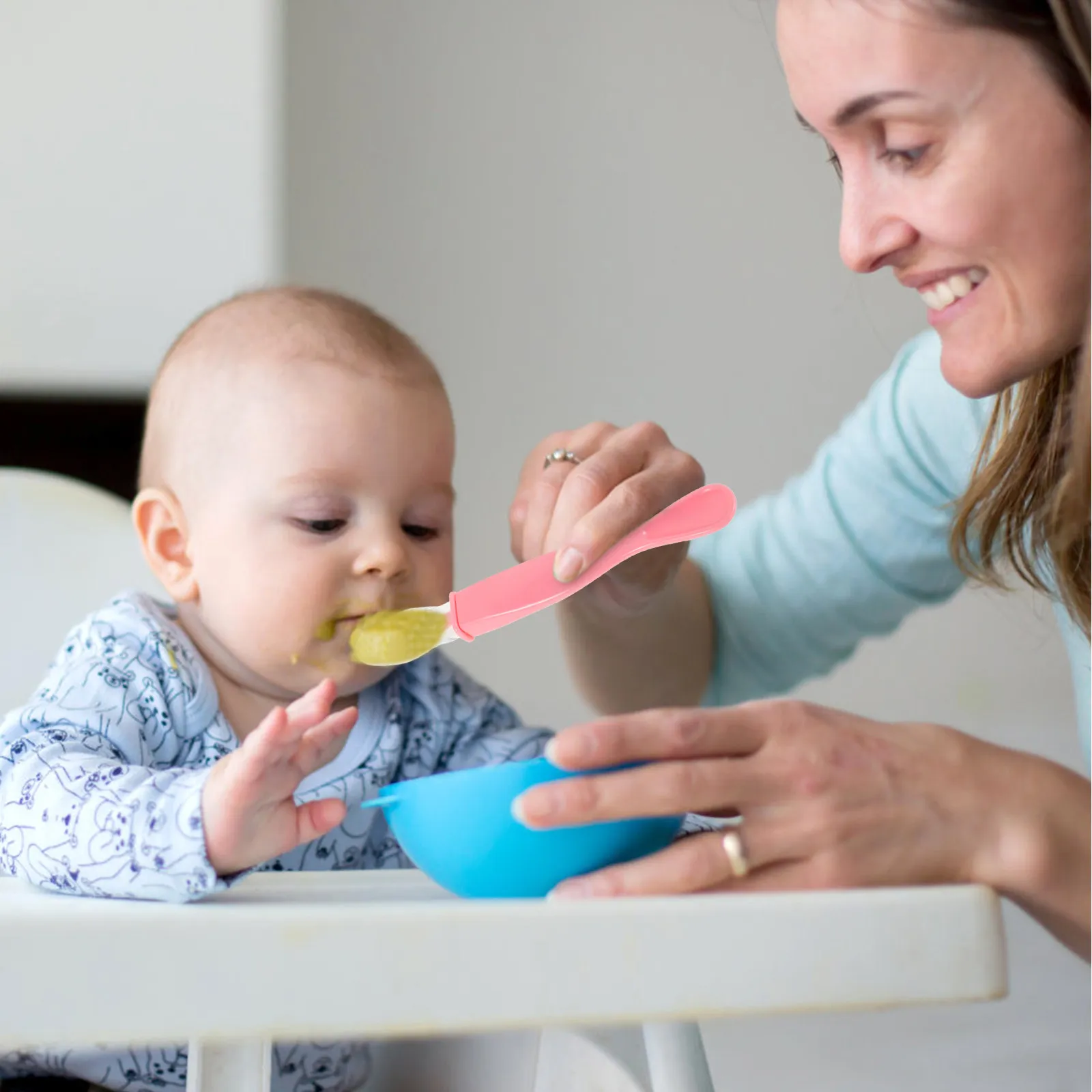 

Double Head Silicone Baby Feeding Spoon Soft Tip Fruit Scraping Spoon for Infant Solid Food Transition Gentle on Gums Blue Color
