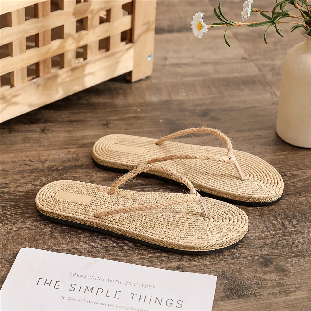 2024 Women Indoor Floor Flat Shoes Linen Flip Flops Home Slippers Female Slipper Comfortable Ladies Beach Slide Chaussure Femme