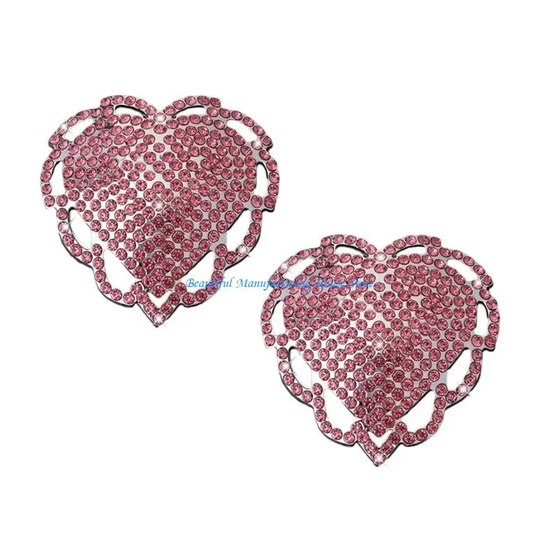 E56a 1pair فطائر لاصقة للنساء القابلة لإعادة الاستخدام تغطي حوض الراين في القلب بتلات الثدي للمهرجانات ، والهتاف ، والملابس #1