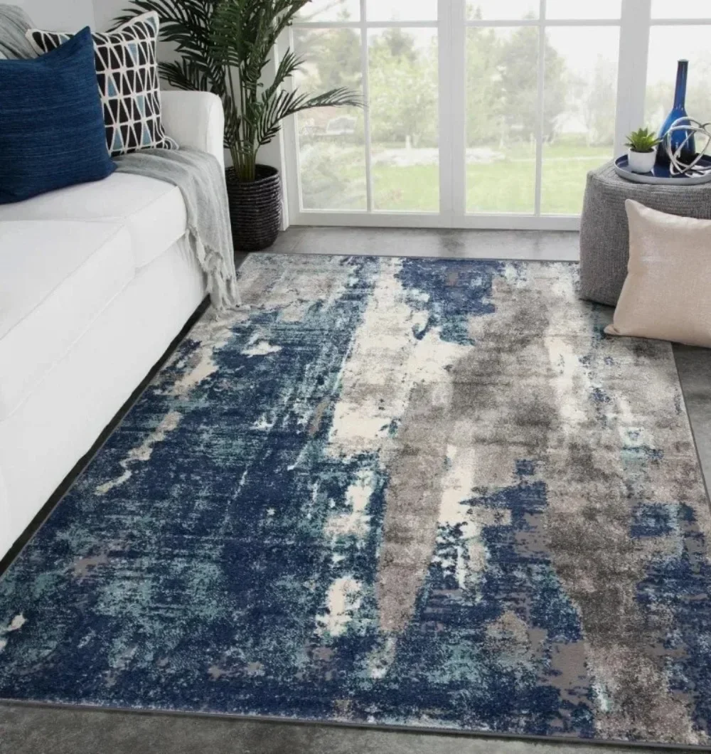 Euston Collection D.Blue-L.Blue 8x10 Modern Abstract Area Rug