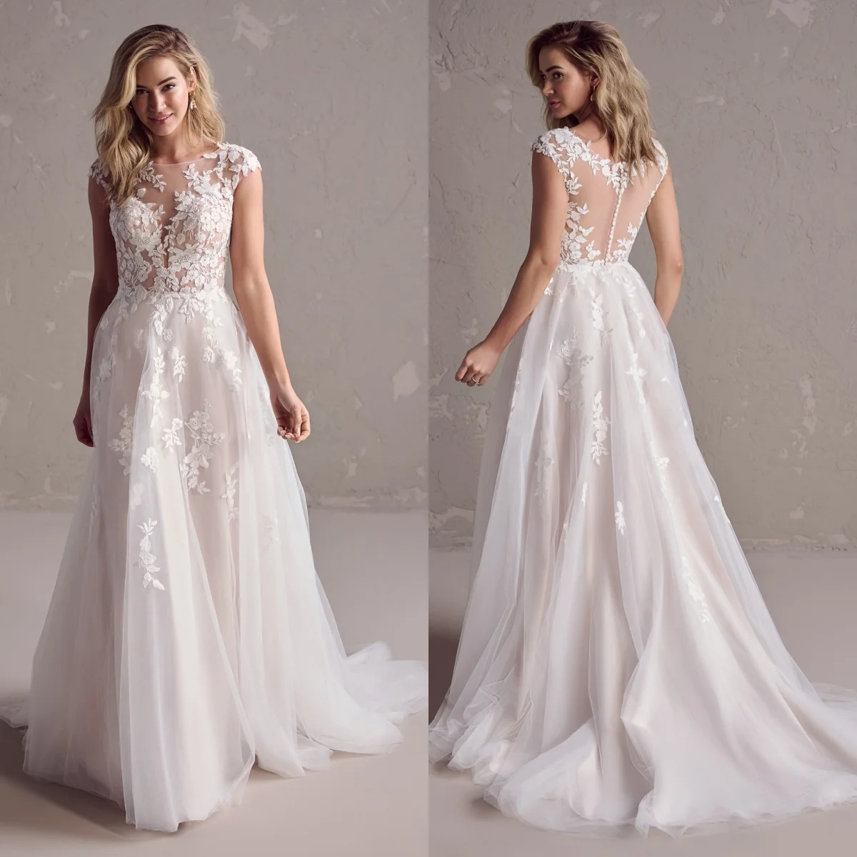 

Elegant A Line Wedding Dresses Lace Appliques Sequins Sleeveless Bridal Gowns Sexy See Thru Back Sweep Train Robes de Mariee