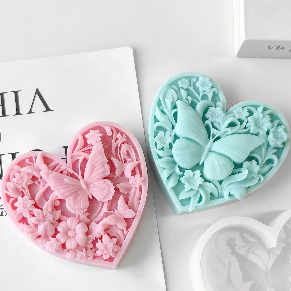 3D Relief Butterfly Flower Candle Making Tools Rose Heart Soap Silicone Molds Valentine’s Day Gift Chocolate Mould Wedding Decor