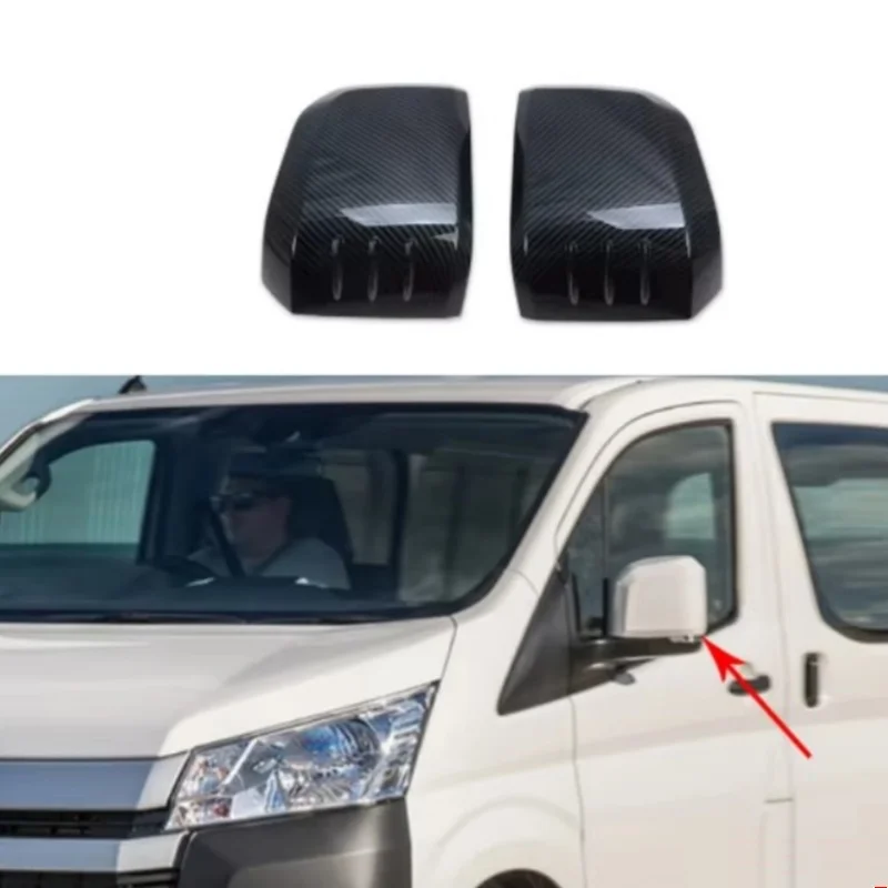 Rearview Mirror Cover Trim For Toyota HiAce Granvia Commuter 2019 2020 2021 2022 2023 Carbon Car Side Wing Cap Cover Accessories