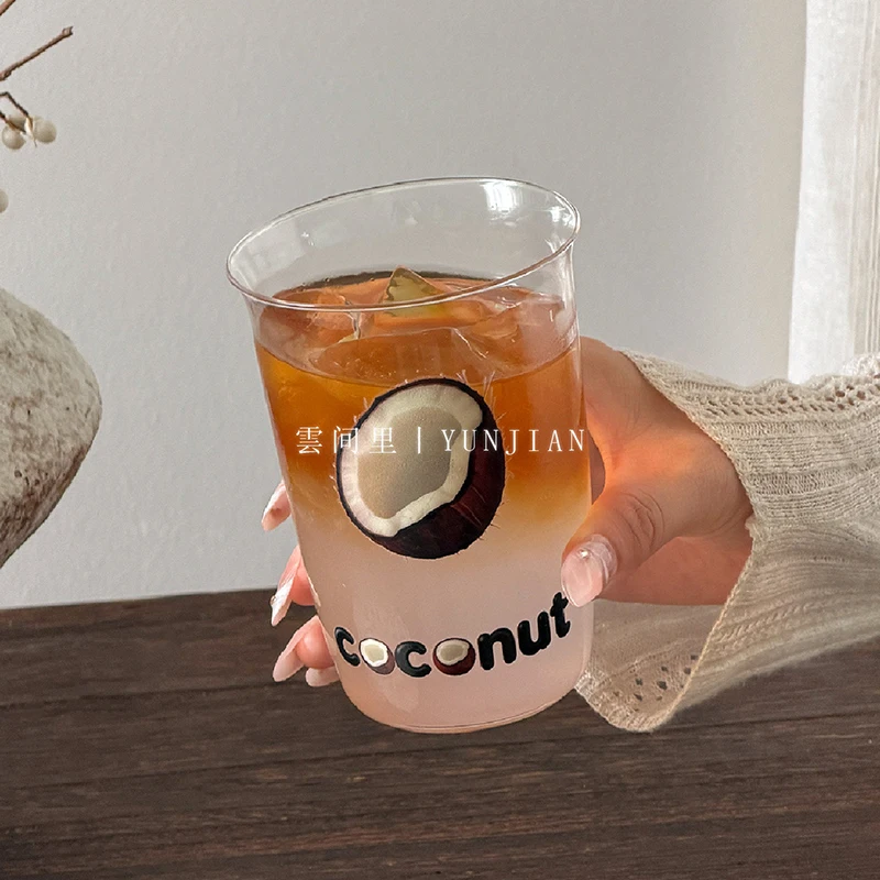 460ml Letter Glass Cup High Appearance Large Capacity Portable Drinking Cups Transparent Color Blocking Household Milk Glasses