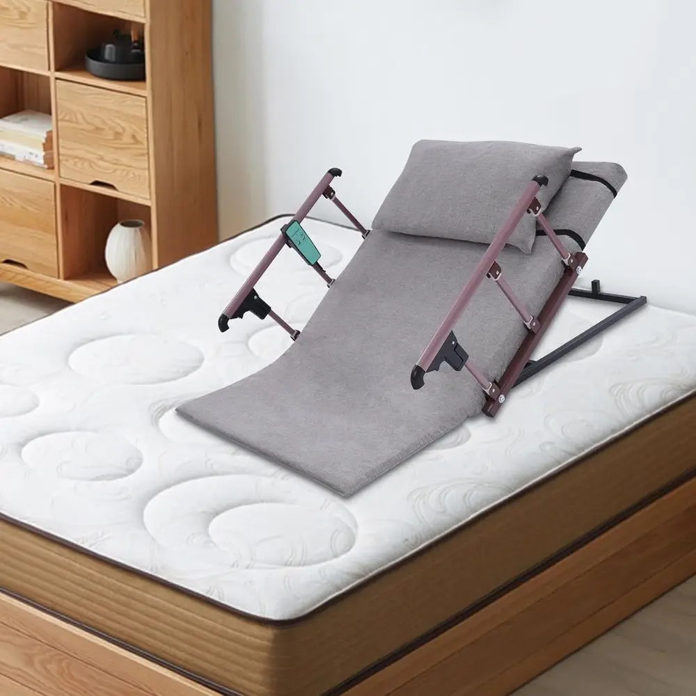 مسند ظهر سرير كهربائي قابل للتعديل باللون الرمادي مع درابزين قابل للطي وجهاز تحكم عن بعد للحوامل والمعاقين وكبار السن