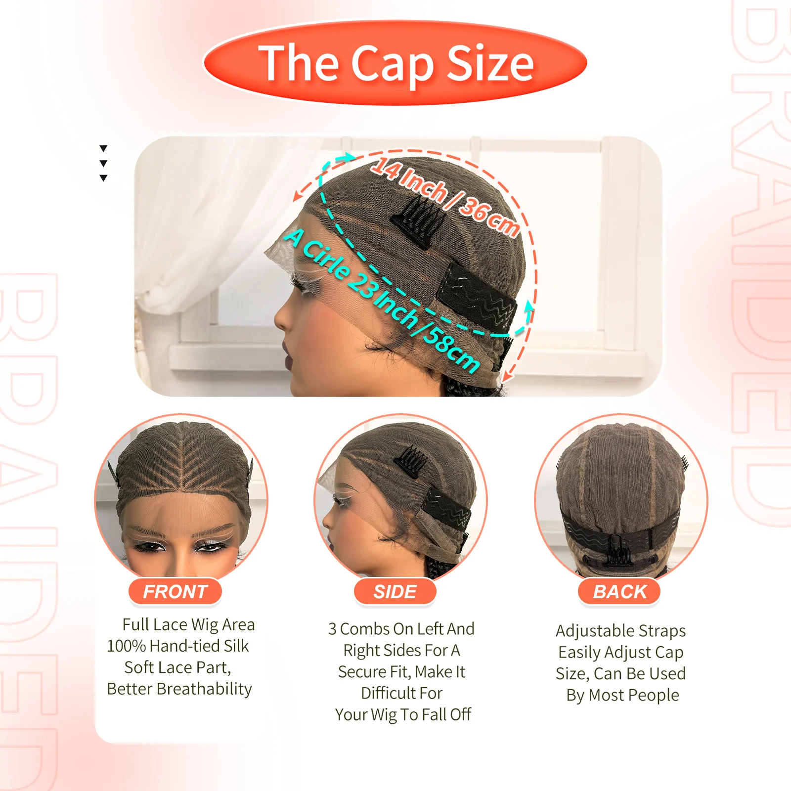 Perucas Trançadas de 36 Polegadas, Sintéticas, com Renda Completa, Tranças Box, Sem Nó, com Cabelo de Bebê para Mulheres Negras