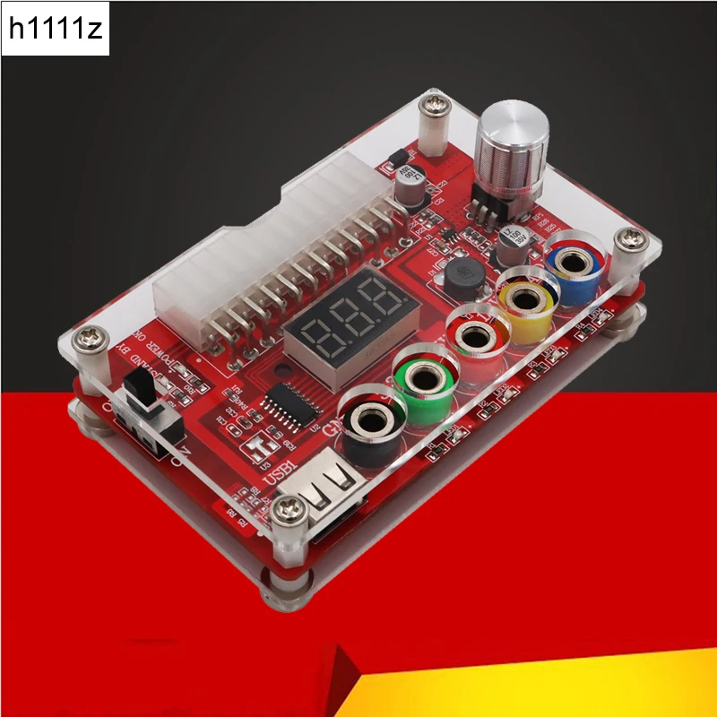 24Pin ATX Power Supply Breakout Board Acrylic Case Kit Module Adapter Power Connector Supports 3.3V/5V/12V 1.8V-10.8V Adjustable