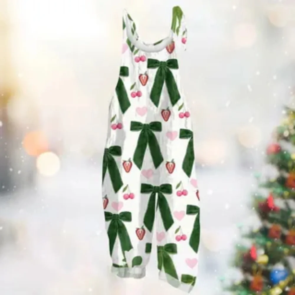 2025年夏 レディースジャンプスーツ、3Dリボン柄がおしゃれで可愛い、快適で通気性のあるジャンプスーツ、調節可能な肩紐付き