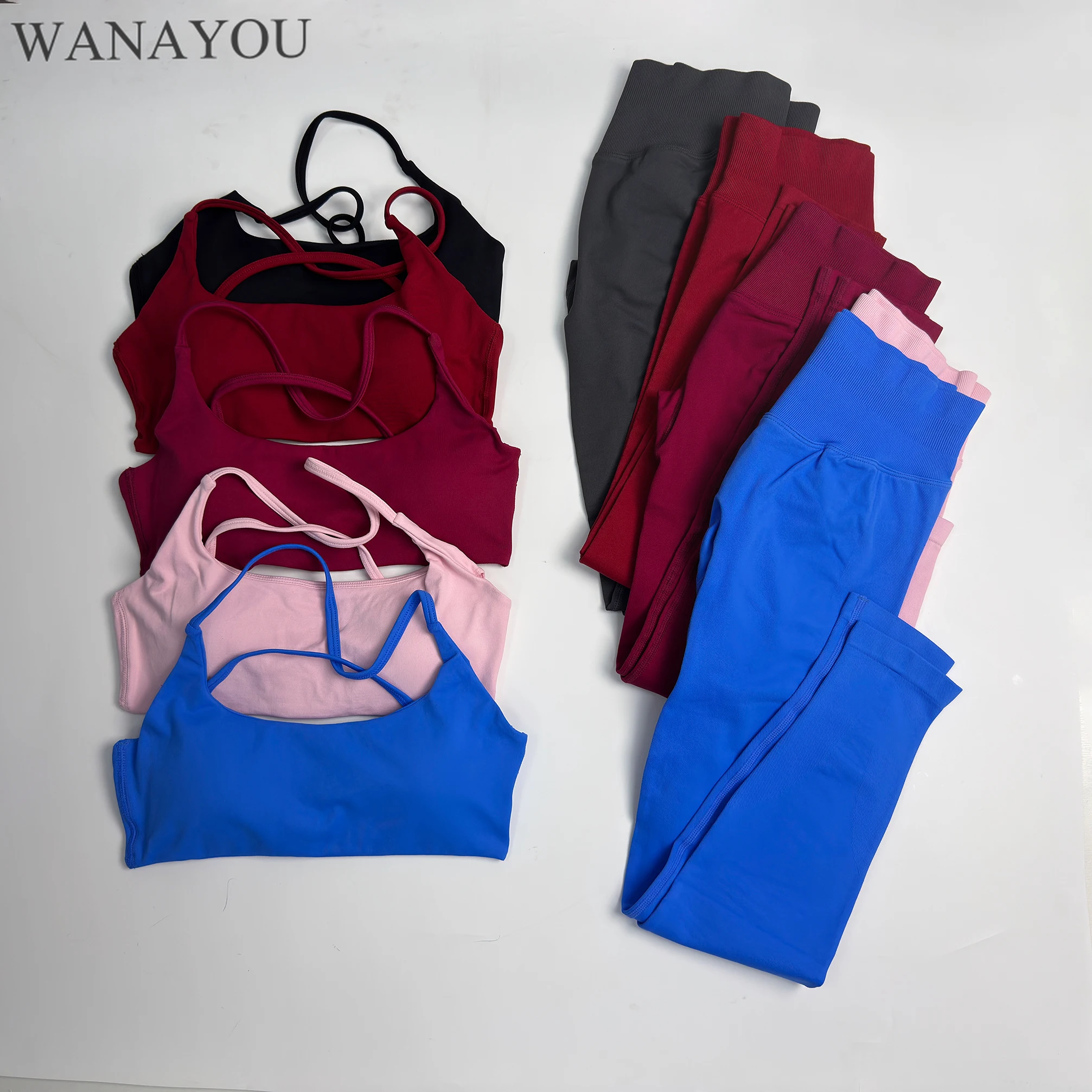 

WANAYOU Комплекты ударных леггинсов из 2 предметов Бесшовные спортивные бюстгальтеры с поворотом на спине и подушечками Спортивные штаны Быстросохнущие комплекты колготок для тренировок