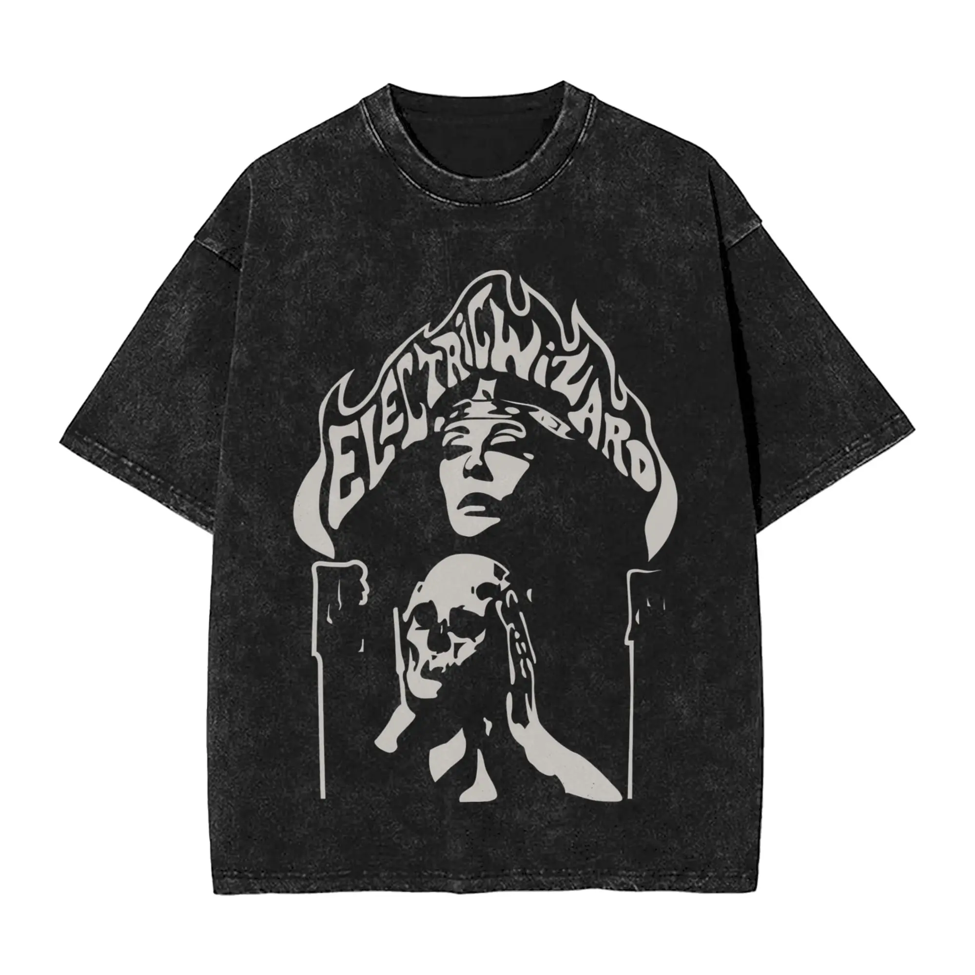 Washed T Shirts Electric Wizards Hip Hop Vintage T-Shirts Street  Streetwear 100% Cotton Printed Tops Tee Shirt Men Women