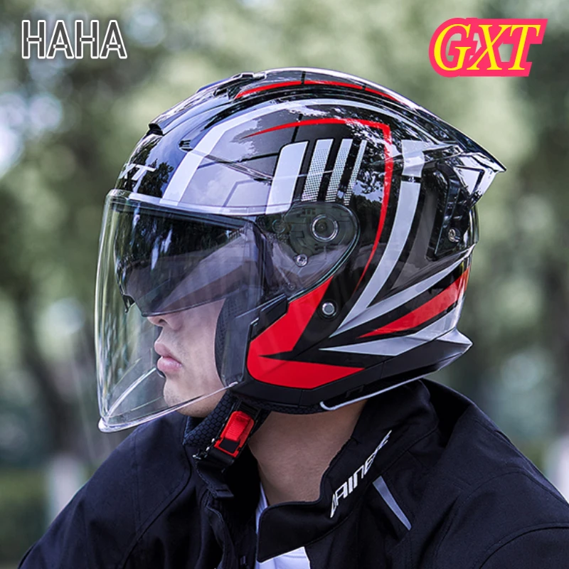 GXT Motorcycle 3/4 Helmet Half Face ABS Motorbike Helmet Electric Safety Double Lens Helmet Moto Casque for Women/Men Casco Moto