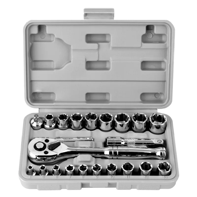

72-Tooth Quick-Release Ratchet Socket Wrench Set 22-Piece, 1/4" & 3/8" Drive Metric, Mechanic Tools Kit with Small & Medium Head