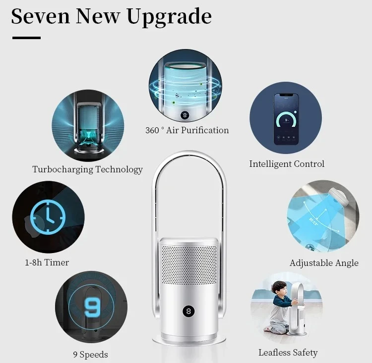 

For Wifi 9 Wind Speed Leafless Fan Air Purifier Fan Smart Bladeless Tower Fan With Hepa Air Purifier