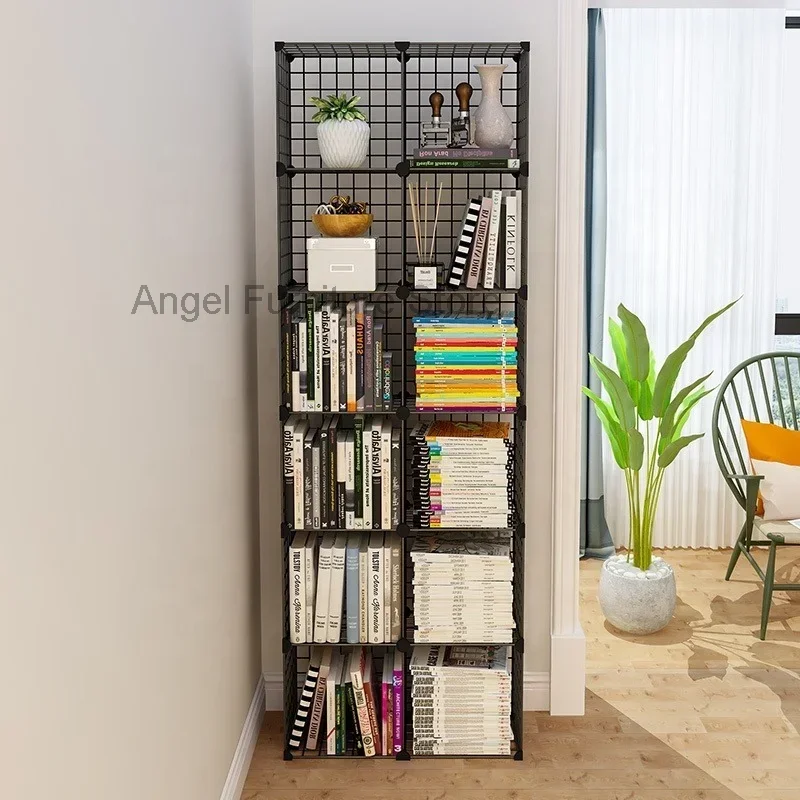 

High Quality Bookcase Grids Wire Grid Display Storage Stands Metal Cube Steel Bookshelf Living Room Etagere Modular Furniture