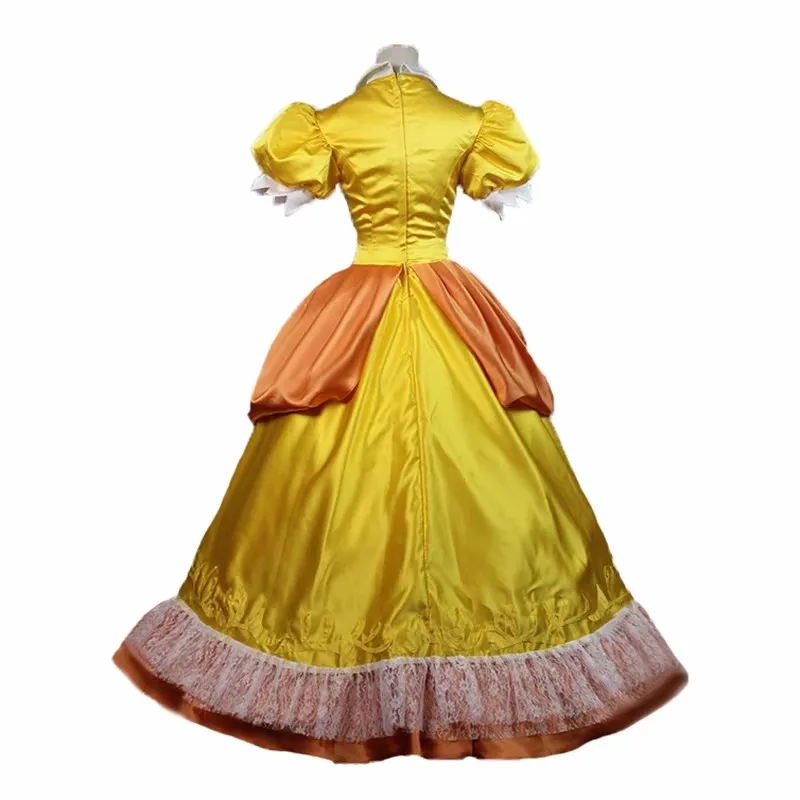 

Princess Daisy Peach Sister Dress Cosplay Costume yellow and pink For Adult Women Halloween Costume Dress
