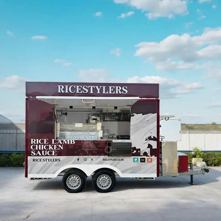 

Customized Double Axle Mobile Food Truck Stainless Steel Interior Street Food Cart for Rice Lamb Sauce Catering Business