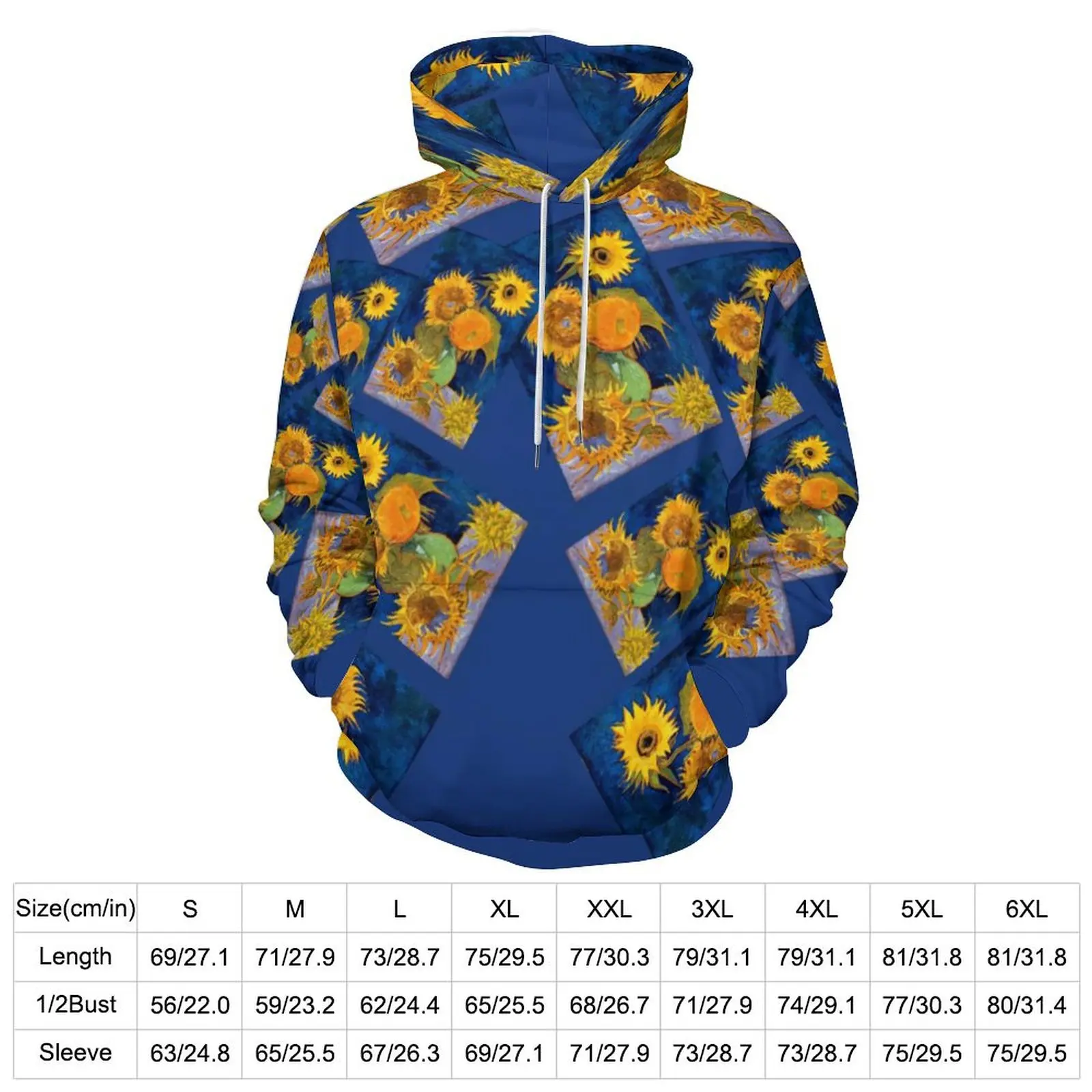 Vincent Van Gogh Casual Hoodies Sunflowers Print Street Wear Pullover Hoodie Unisex Long-Sleeve Hooded Sweatshirts Plus Size