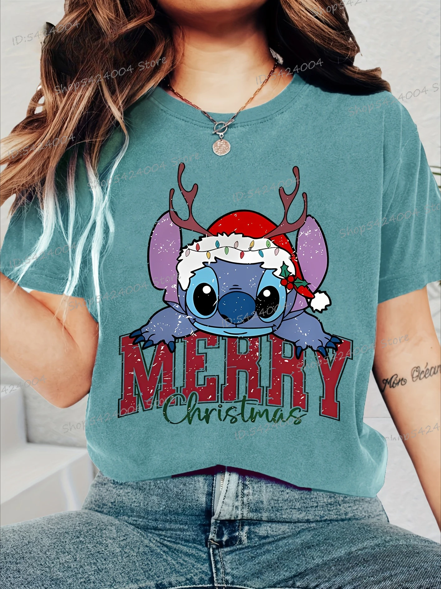 تي شيرت نسائي "عيد ميلاد سعيد"، بلايز كاجوال بأكمام قصيرة مع طباعة الرنة ندفة الثلج الاحتفالية، هدية قمصان عيد الميلاد