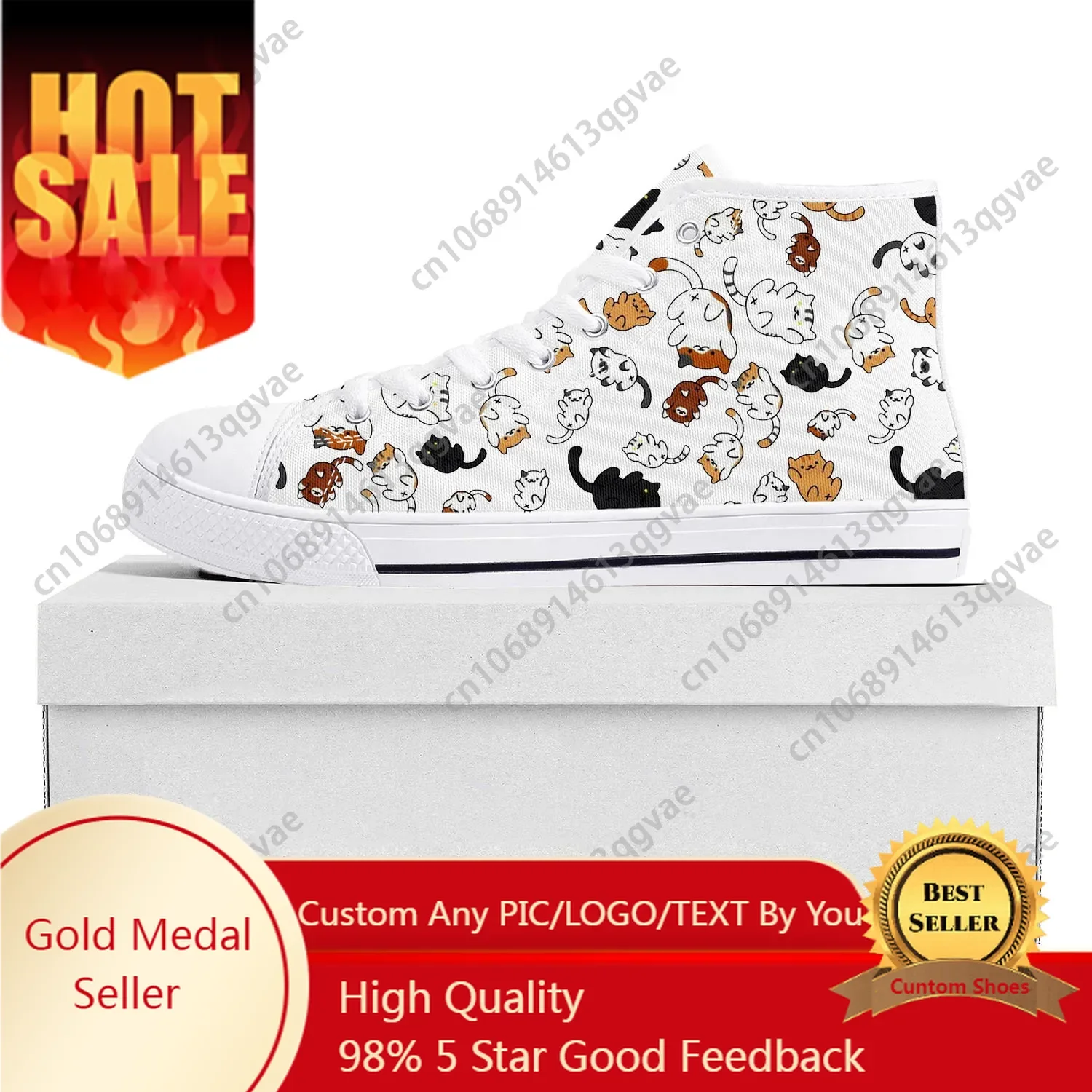 

Cute Fat Cat Pet Cat High Top High Quality Sneakers Mens Womens Teenager Canvas Sneaker Casual Couple Shoes Custom Shoe White