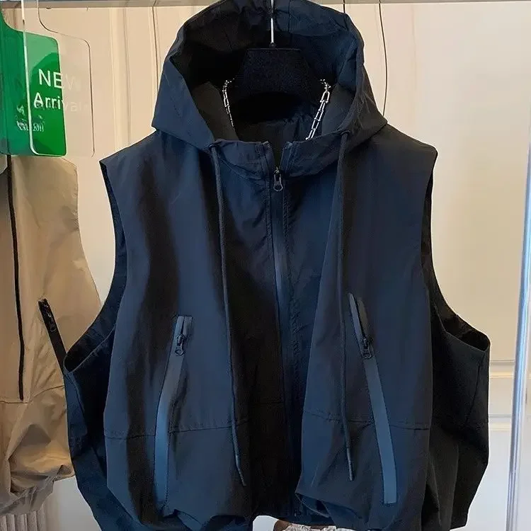 

2023 летняя новая женская майка, свободная спортивная короткая майка с капюшоном и капюшоном