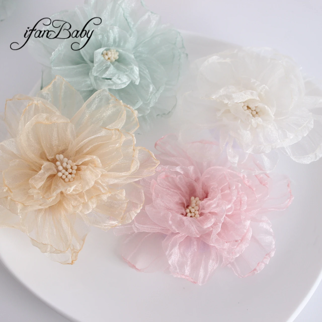 

9-10cm Singed Organza Flowers Fabric Burn Floral Decorations Appliques Embellishments Flowers For Crafts DIY Hair Accessories