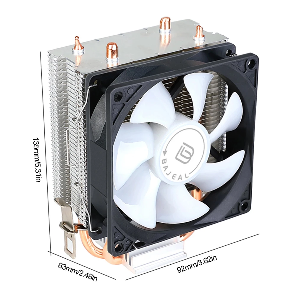 Ventilador de refrigeración RGB arcoíris silencioso de 90mm con 2 tubos de calor ventilador RGB silencioso ventilador de refrigeración de CPU para Intel 1150/1151/1155/1156/1200 AMD AM2