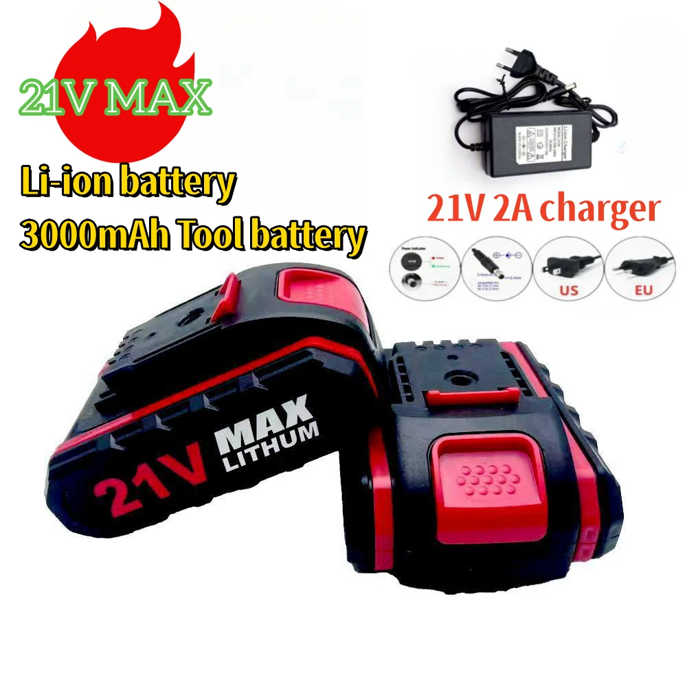 

21VMAX 3000mAh lithium battery, cordless screwdriver power tool replacement battery, electric drill, etc. 21V2A charger