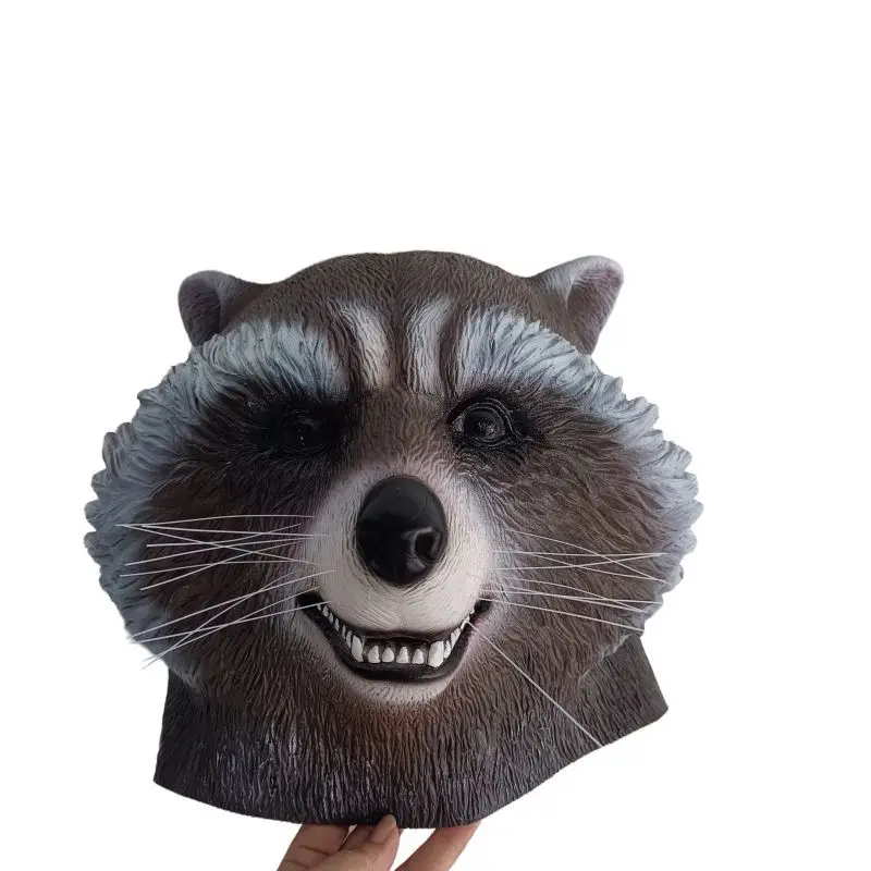 Realistische Waschbär-Latexmaske für Erwachsene, Halloween-Cosplay-Kostüm-Requisite, Karneval-Maskerade-Party-Tierkopfbedeckung – Detail 3