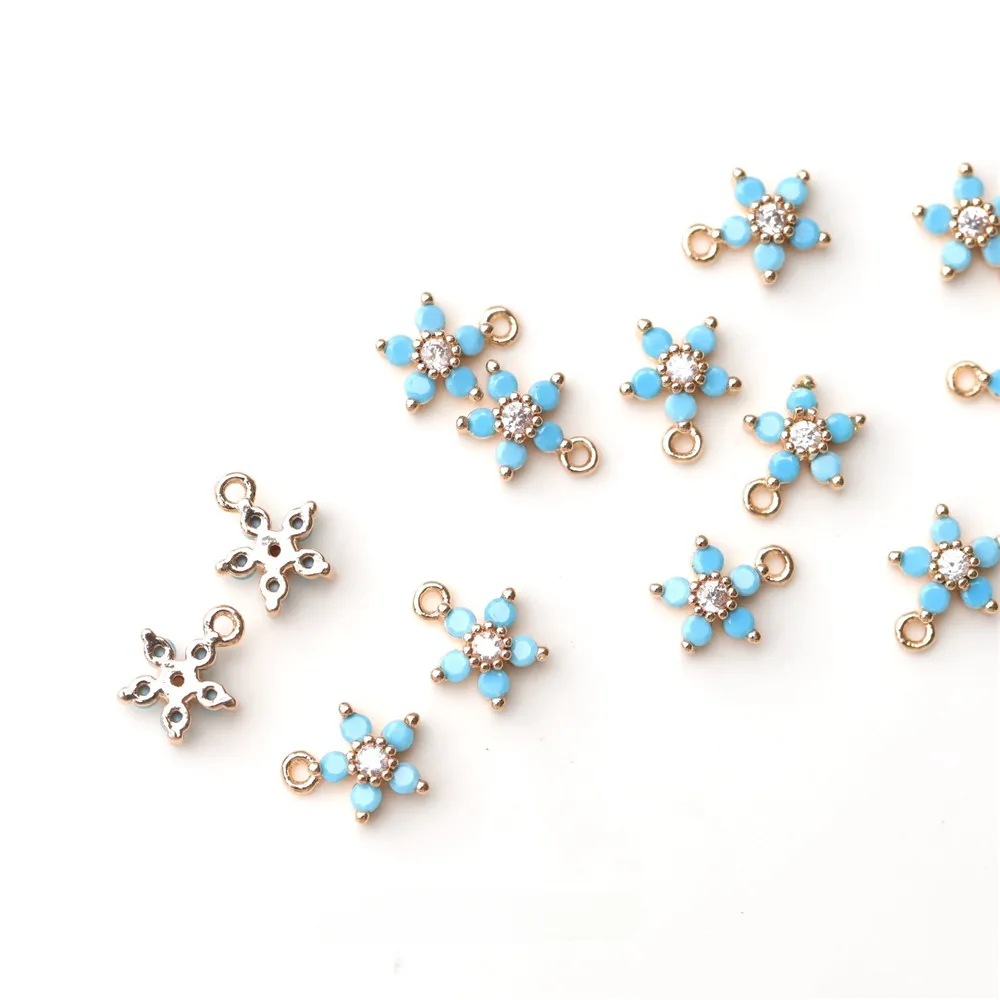 

Copper Gold-plated Turquoise Mini Flower Five-petal Plum Blossom Pendant DIY Necklace Bracelet Handmade Charm Accessories S322