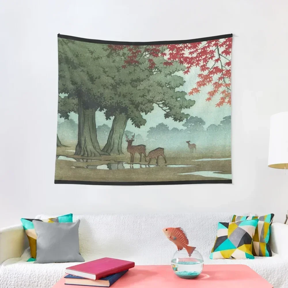 

Deer of Nara Park by Kawase Hasui Tapestry Bathroom Decor Wall Tapestries Tapestry