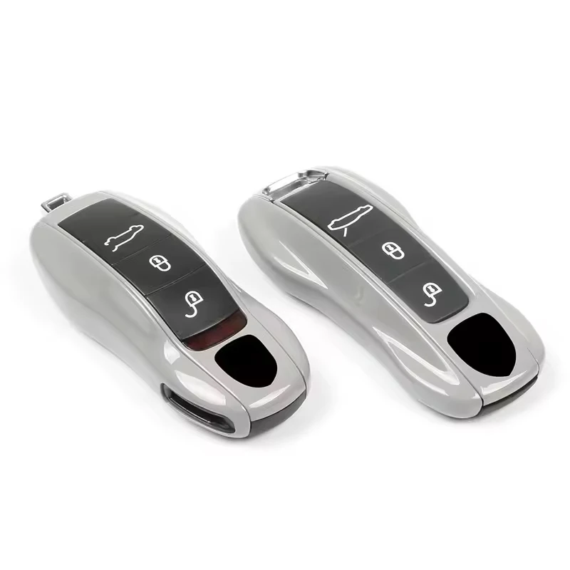 Gray Key Case Shell For Porsche Cayenne 92A 911 718 Panamera Macan 95B Boxster Cayman Remote Key Cover Replacement Accessories