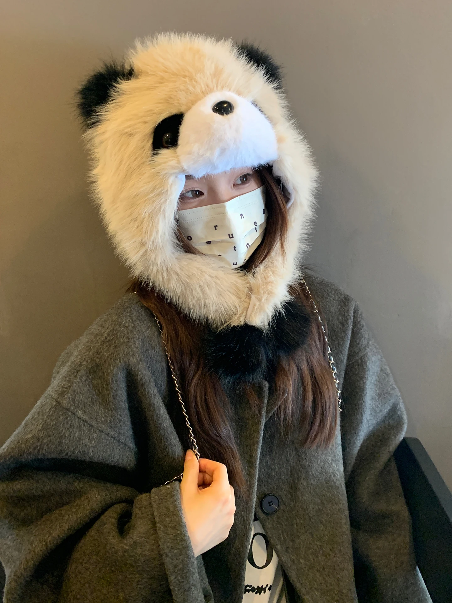 여성을 위한 귀여운 패션 플리스 팬더 모자 겨울 귀마개 두꺼운 따뜻한 팬더 모자