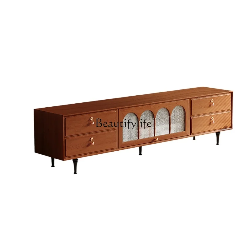 

French retro North American cherry wood TV living room solid wood audio-visual cabinet storage cabinet