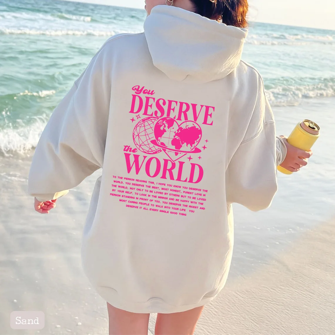 DESERVE WORLD Velvet hoodie plain English letter slogan print kangaroo pocket drawstring print hoodie