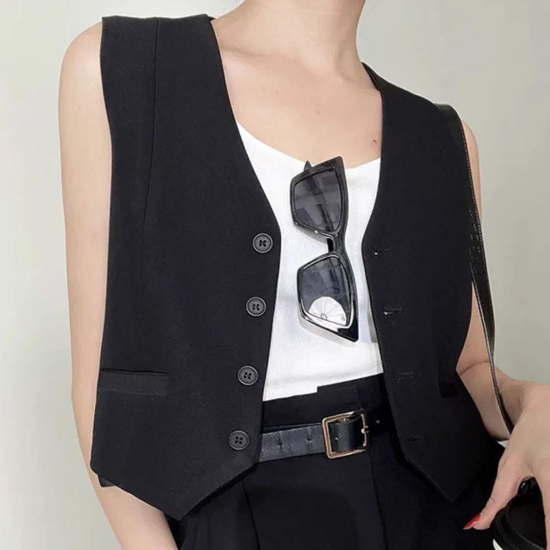 

Жилеты женские укороченные ретро однотонные простые повседневные с v-образным вырезом стильный корейский стиль уличный темперамент многослойные офисные женские весенние жилеты