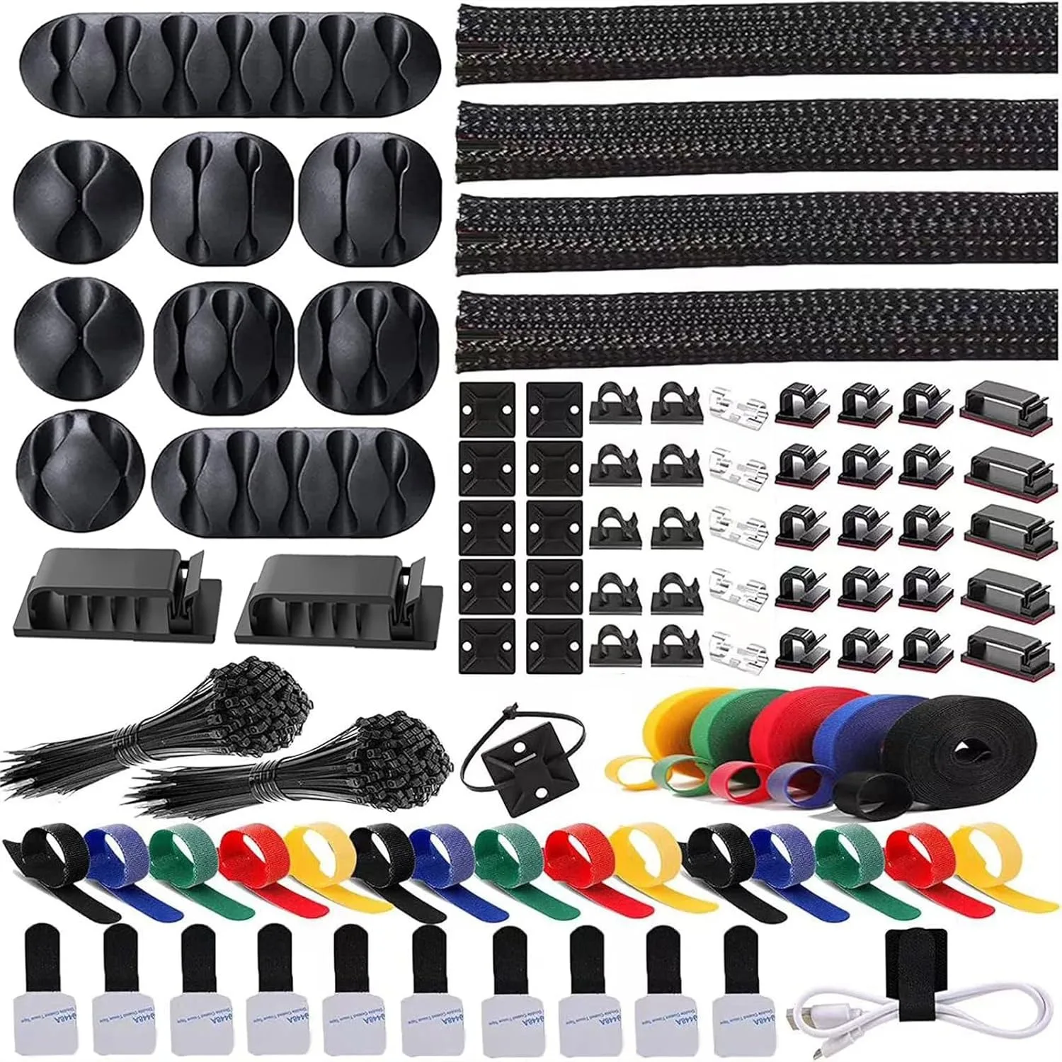 

300PCS Cable Management Kit With 4 Cable Sleeves 35 Cable Clips 11 Cord Holders 20 Roll Cable Organizer Straps 200 Fastening Cable Ties And 20 Zip Tie Mounts For Computer TV Under Desk