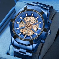 2025 relojes de cuarzo para hombre de primeras marcas de lujo de acero inoxidable resistente al agua ahueca hacia fuera los relojes de pulsera masculinos grandes azules reloj Masculino