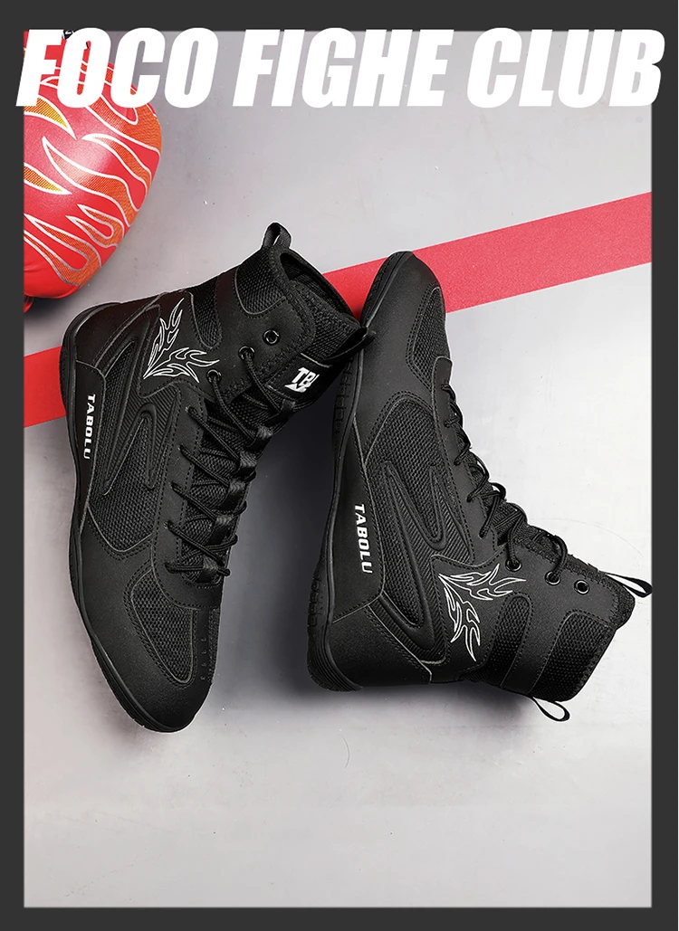 أحذية مصارعة خفيفة الوزن للرجال أحذية ملاكمة شبكية قابلة للتنفس أحذية ملاكمة للتدريب للرجال أحذية رياضية باللون الأسود والأحمر
