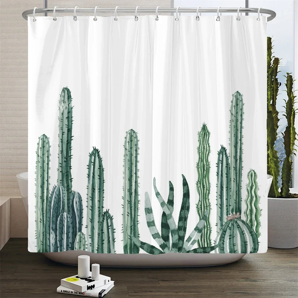 Cactus Shower Curtains Waterproof Polyester Fabric Shower Curtains Tropical Plants Bathroom Screen Curtain Home Decor 180X180cm