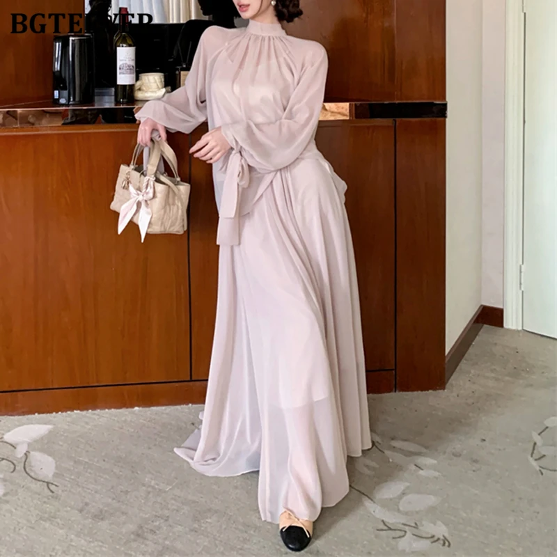 

BGTEEVER, осенне-зимний элегантный свободный комплект женской юбки, пуловеры с длинными рукавами, блузки и юбки трапециевидной формы с высокой талией, женская одежда